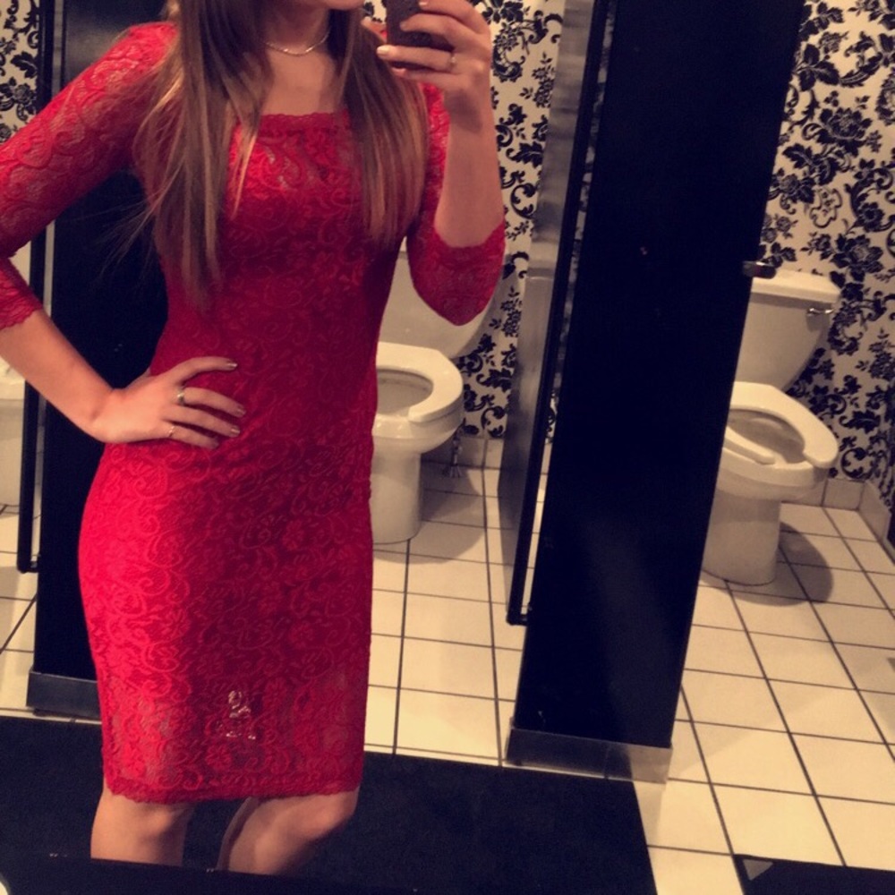 Red, lace dress